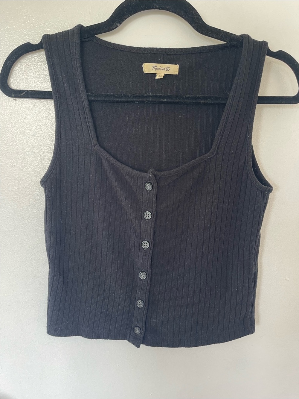 Madewell Black Ribbed Button-Up Cropped Tank